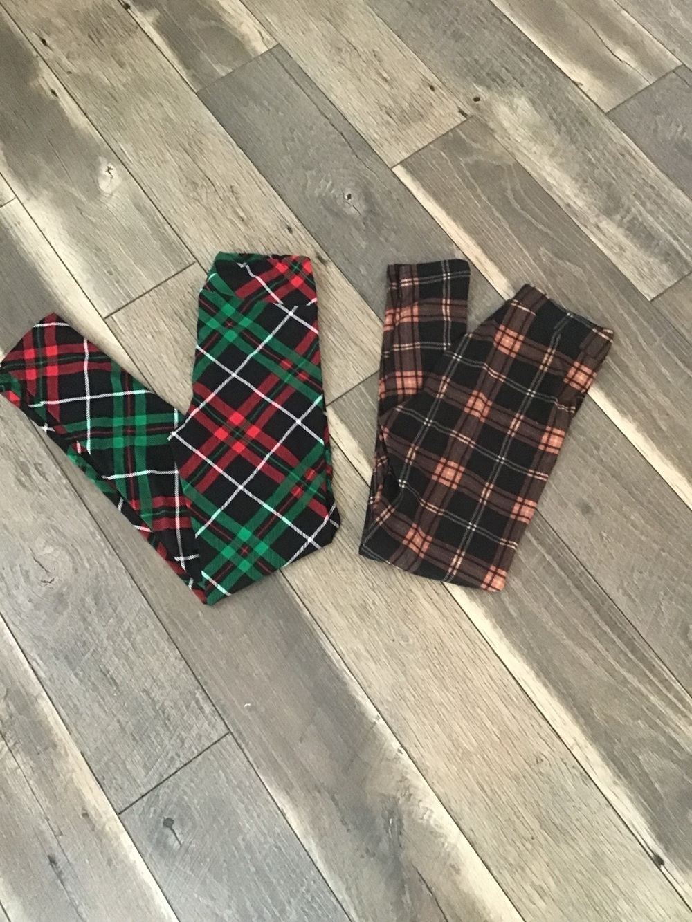 Source Unknown Plaid Leggings Duo - Green/Red & Brown/Black